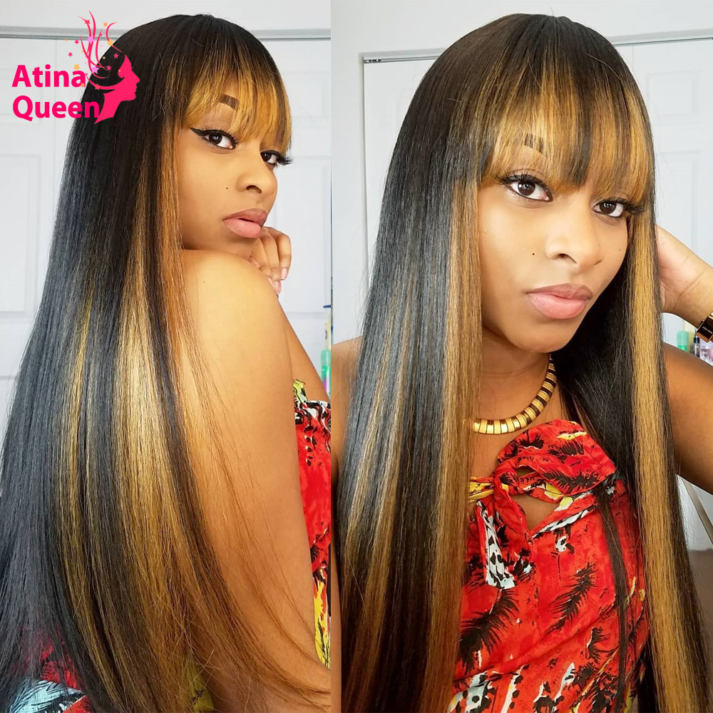 Straight Honey Blonde Human Hair Wigs With Bangs Pre plucked Highlight Colored 13X6 Remy Colored Lace Front Wigs For Black Women, Medium brown
Straight Honey Blonde Human Hair Wigs With Bangs Pre plucked Highlight Colored 13X6 Remy Colored Lace Front Wigs For Black Women, Medium brown