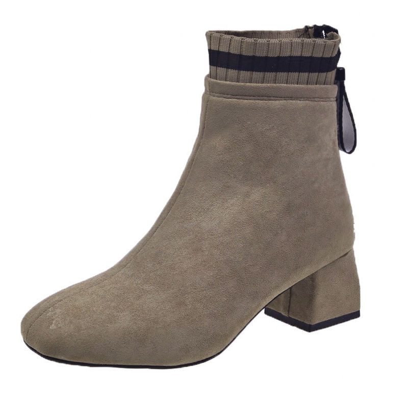 35-43 Big Yard Women Spring Autumn Martin Boots 2025 New Fashion 5 cm Thick Heels Single Shoes Female Vintage zipper knit Shoes