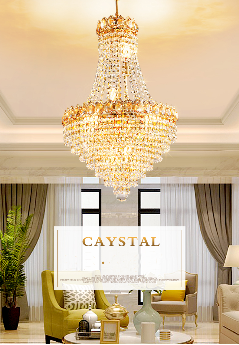 American Golden Crystal Chandeliers Lights Fixture LED Modern Crystal Chandelier Restaurant Hotel Hall Lobby Parlor Home Indoor Lighting