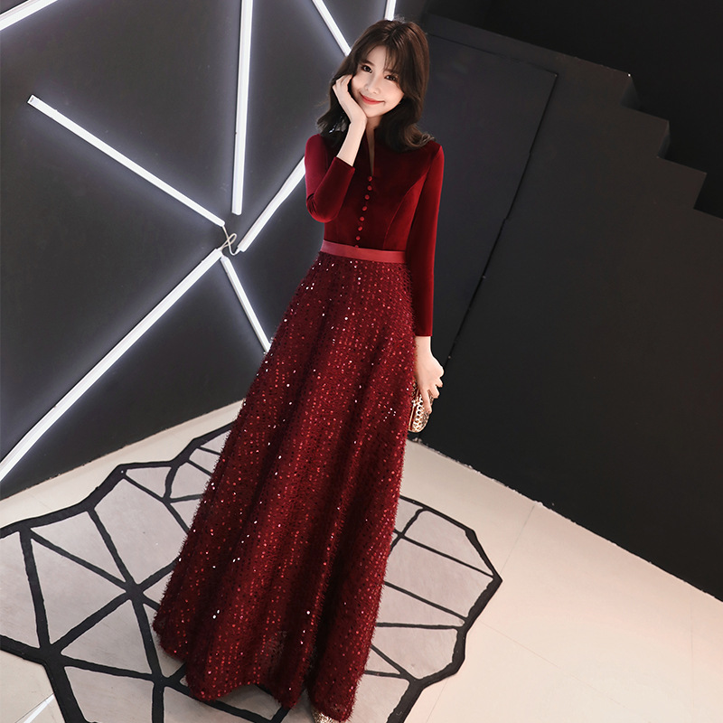 Velour Patchwork Long Evening Party Dress Gown Sequined Bling Button Formal Party Dresses V-Neck Elegant Banquet Dress
Velour Patchwork Long Evening Party Dress Gown Sequined Bling Button Formal Party Dresses V-Neck Elegant Banquet Dress