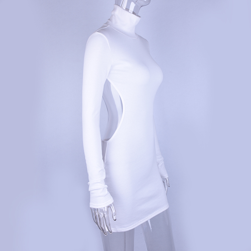 Hugcitar long sleeve high neck backless sexy mini 2019 summer autumn women new fashion white bodycon club dress T200319