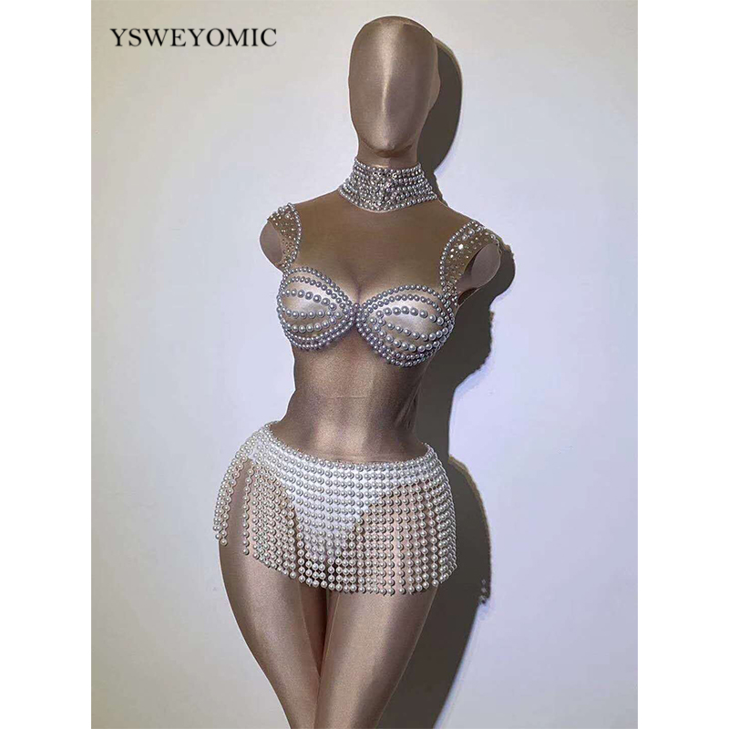 Dance Costume White Pearl Fringe Stones Spandex Bodysuit Women Dancer Singer Show Wear High Neck Outfit Bar Prom Birthday Outfit, As pic
Dance Costume White Pearl Fringe Stones Spandex Bodysuit Women Dancer Singer Show Wear High Neck Outfit Bar Prom Birthday Outfit, As pic