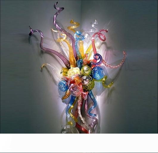 Creative Art Glass Wall Sconce Multicolor Flower Indoor Wall Corner Decor Modern Style LED Blown Glass Wall Lamps