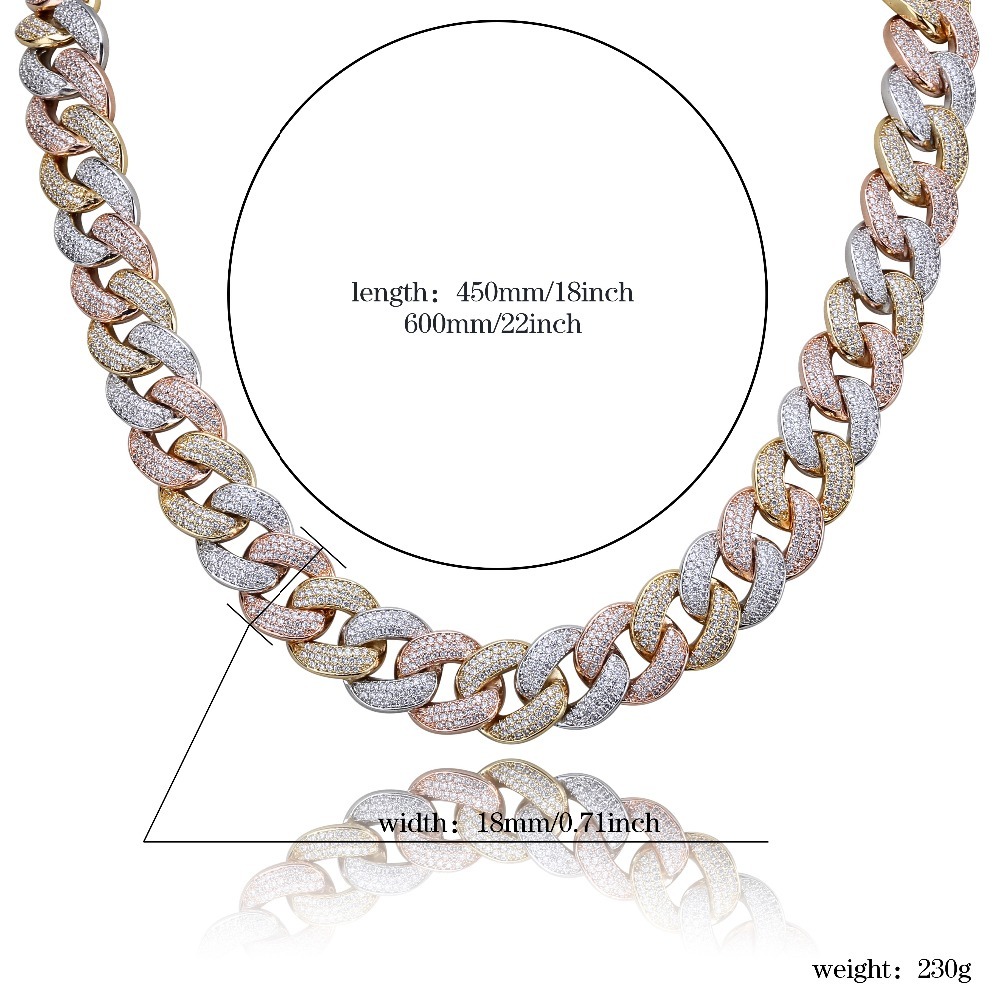 Maimi Cuban Link Chain Necklace Men's Hip Hop Gold Color Iced Out Cubic Zircon Necklaces Jewelry Gifts 16" -30" CX200721