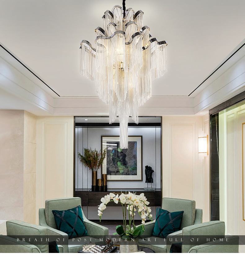 Modern Pendant Lamps Silver Chandeliers Indoor Lighting Fixture Lustre French Empire Aluminum Chain Hanging Suspension Lamp luminaria Project