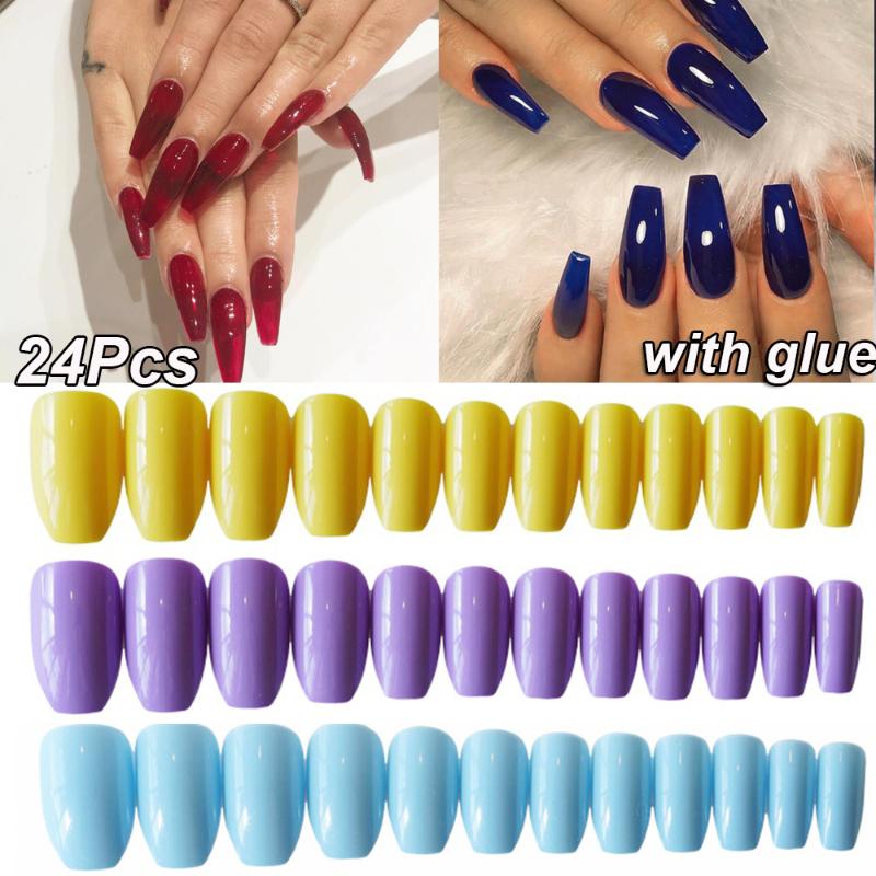 24Pcs Ballerina Candy Color Matte False Nails Pure Color Long Sharp Head Design Coffin Shaped Full Cover Artificial Fake Nails, Purple
24Pcs Ballerina Candy Color Matte False Nails Pure Color Long Sharp Head Design Coffin Shaped Full Cover Artificial Fake Nails, Purple