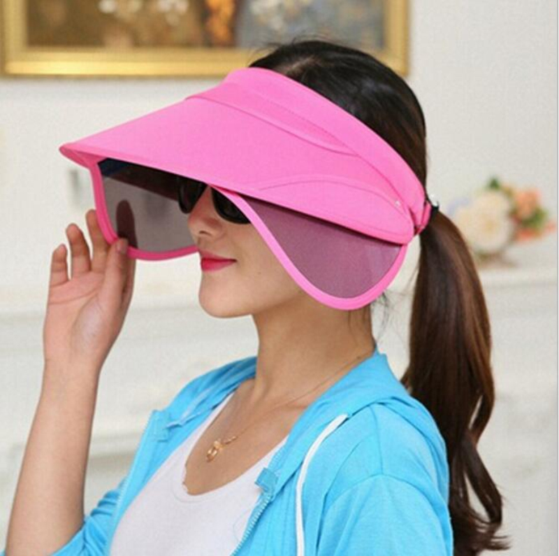 Womens Chic Sun Protection Wide Brim Empty top Sunhat Cap with Retractable Visor anti-ultraviolet Beach Hat Y200716