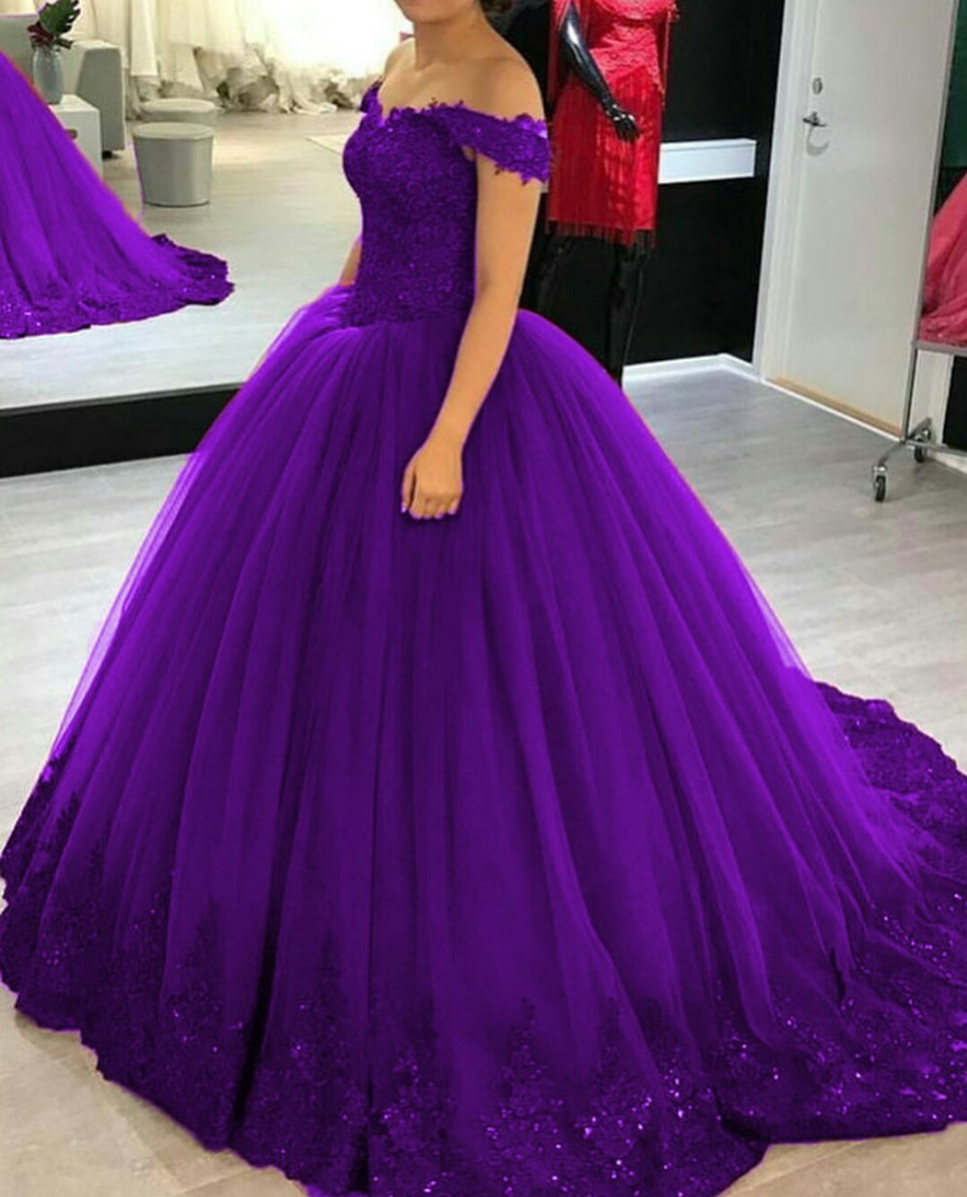2020 Arabic Purple Prom Dresses Off Shoulder Ruffles Lace Appliques Sequins Party Gowns Sweep Train Ball Gown Robes De Soirée