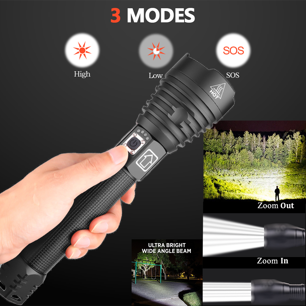 40000LM 902 most powerful led flashlight torch usb rechargeable tactical flashlights 18650 or 26650 hand lamp 70 Y2007274127