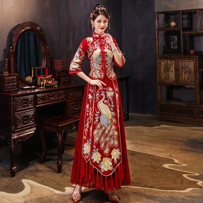 Ethnic Clothing Traditional Chinese Wedding Dress Oriental Style Dresses China Plus Size 6XL 2021 Modern Cheongsam Red Qipao Long