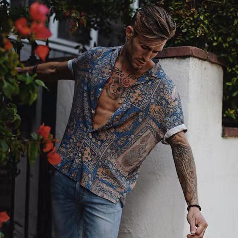 Casual Streetwear Vintage Ethnic Style Printing Hawaiian Shirts Retro Patchwork Loose Short Sleeve Stand Collar Casual Shirt, Blue
Casual Streetwear Vintage Ethnic Style Printing Hawaiian Shirts Retro Patchwork Loose Short Sleeve Stand Collar Casual Shirt, Blue