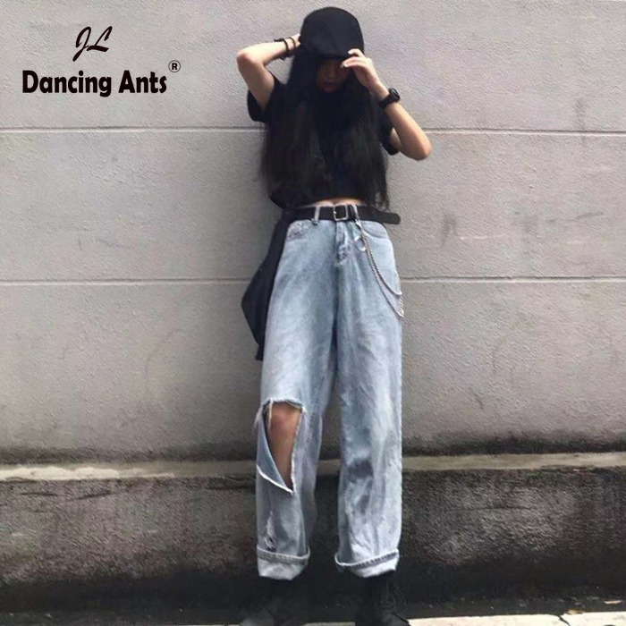 Women Jeans Hole Ripped Harajuku Korean Loose Denim Pants New Femme Fashion Casual Bf Straight Trousers, Blue
Women Jeans Hole Ripped Harajuku Korean Loose Denim Pants New Femme Fashion Casual Bf Straight Trousers, Blue