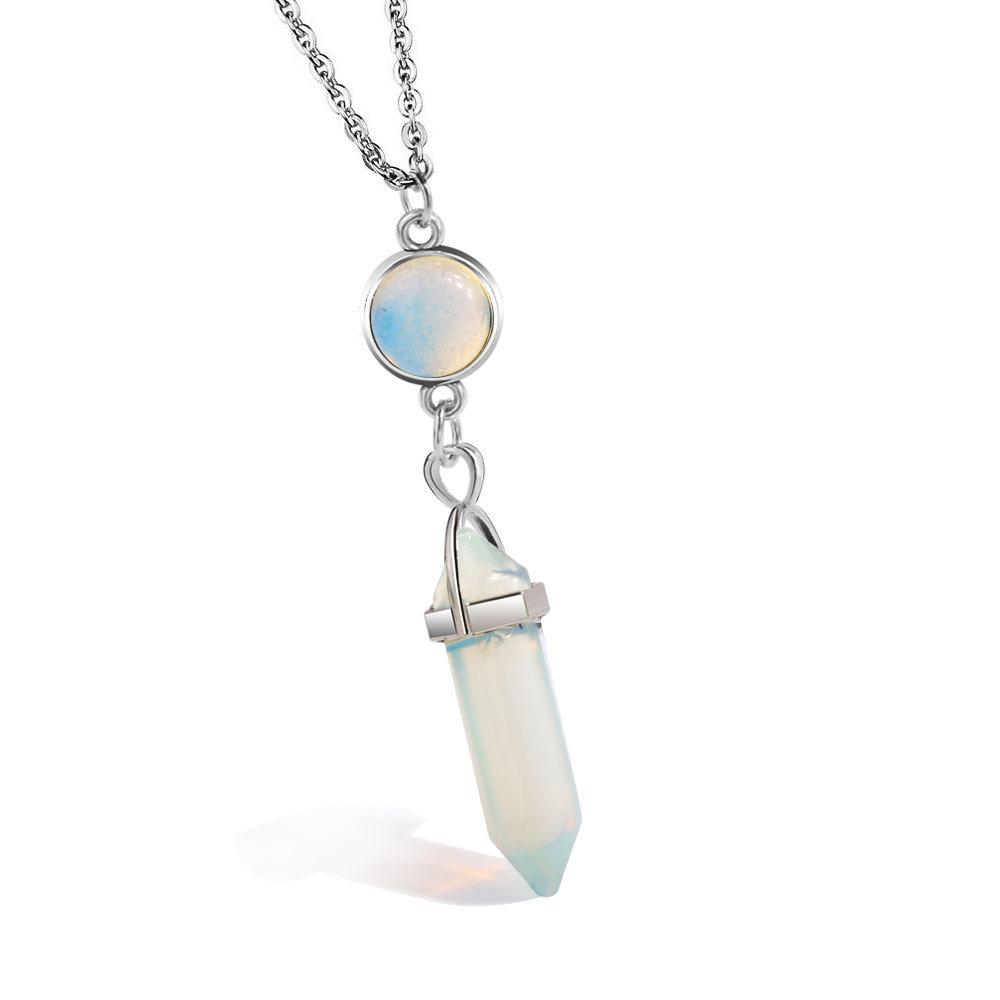 925 Silver Natural Gemstone Pendants Necklace Opal Rose Quartz Healing Crystals Jewelry for Women Girls