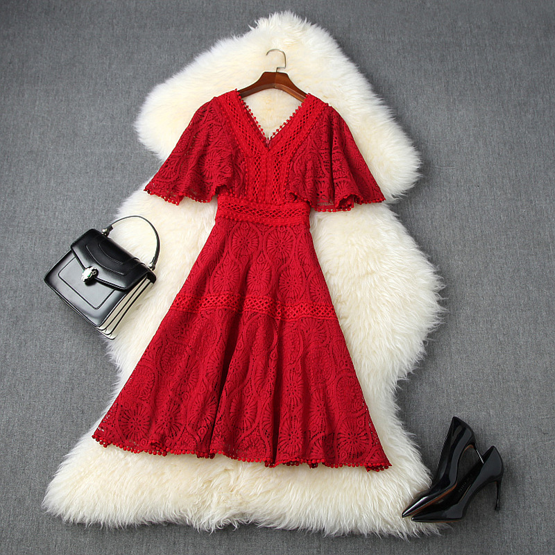 2020 Summer Short Sleeve V Neck Black / Red Pure Color Lace Ruffle Detail Panelled Knee-Length Dress Elegant Casual Dresses LQ25T11116
2020 Summer Short Sleeve V Neck Black / Red Pure Color Lace Ruffle Detail Panelled Knee-Length Dress Elegant Casual Dresses LQ25T11116