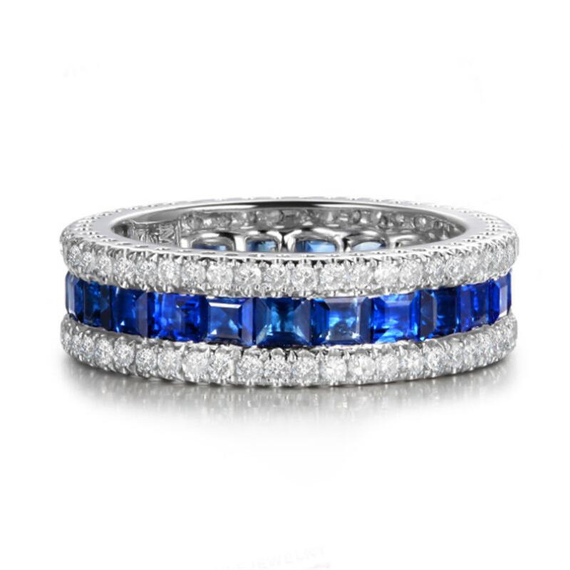 New Arrival Unique Luxury Jewelry 18K White Gold Fill Full Princess Cut White Topaz SONA Diamond Women Wedding Bridal Ring For Lover Gift