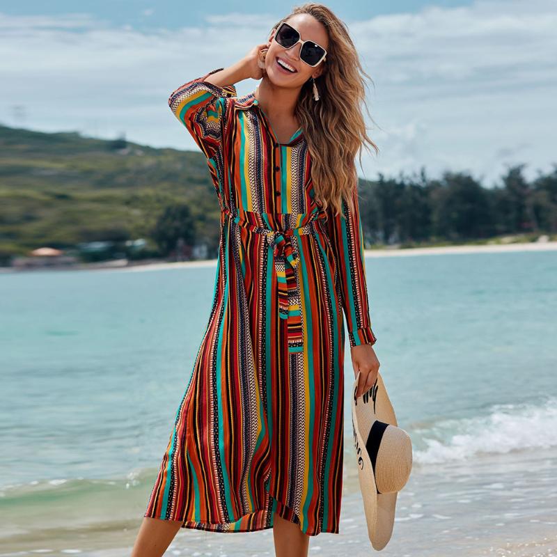 Striped Print Beach Dress Long Sleeve Beach Cover Up Women Bikini Cover Up Loose Tunics Cardigan Swimsuits Ups Wear
Striped Print Beach Dress Long Sleeve Beach Cover Up Women Bikini Cover Up Loose Tunics Cardigan Swimsuits Ups Wear