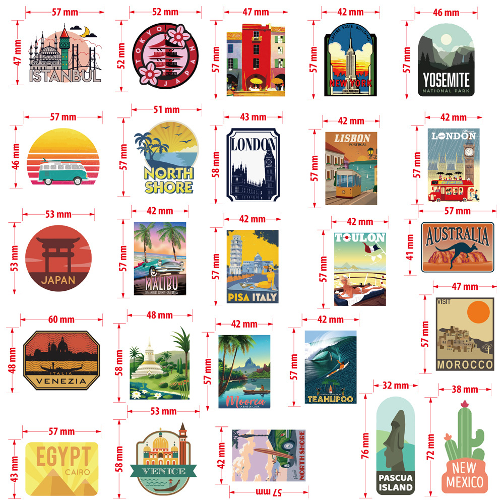 50Pcs Travel City Outdoor Nature landscape Stickers Pack Non-random Car Bike Luggage Sticker Laptop Skateboard Motor Water Bottle Decal