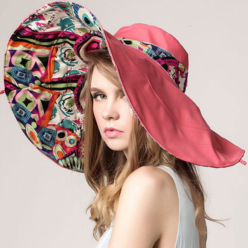 Sun Hats ! Hats Sun Hats For Women Summer Large Beach Hat Flower printed wide brim Y200619