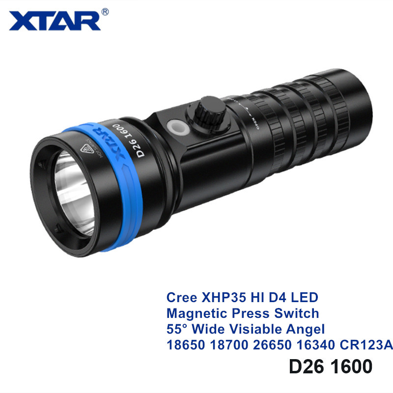 Xtar D26 1600 Wide View Angel 16340 26650 18650 Powerful Diving Light Cree XHP35 Magnetic Press Switch Underwater Flashlights
Xtar D26 1600 Wide View Angel 16340 26650 18650 Powerful Diving Light Cree XHP35 Magnetic Press Switch Underwater Flashlights