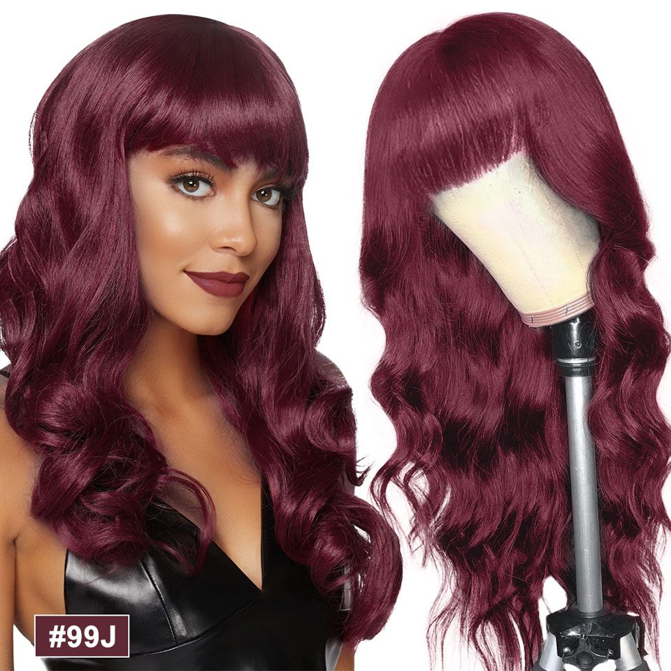 Ishow Brazilian Human Hair Wigs with Bangs Peruvian Body Wave None Lace Wigs Indian Hair Malaysian Body Wave
