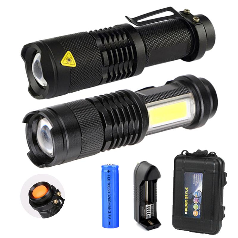 

Portable LED Torch Q5 COB Mini Black 1200LM Waterproof Flash Light Zoom Penlight Use 14500 Battery Lighting Lantern Tactical