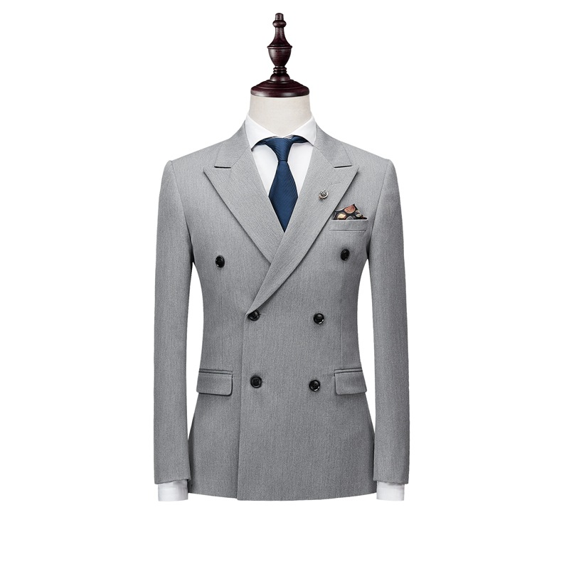 Silver Men Suits Slim Business Office Work Party Wedding Groom Tuxedo Stage Banquet Evening Dinner Double Breasted Six Buttons