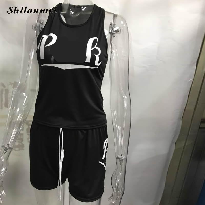 Women 039S Tracksuits Set Letter Print Casual Summer Two Piece Sets Tracksuits Women Tank Top and Shorts Outfit Plus Size S3XL