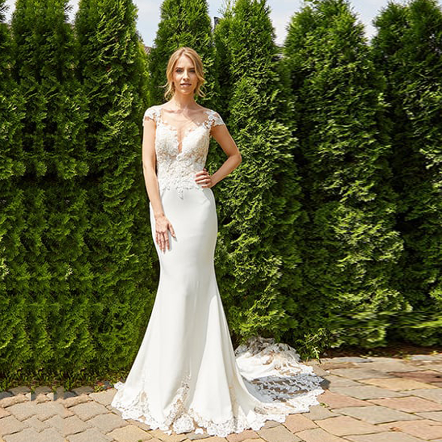 2021 Mermaid Wedding Dress Sexy Backless O-Neck Sleeveless Lace Stain Wedding Gown Bridal Gowns White Ivory Dress robe de mairee