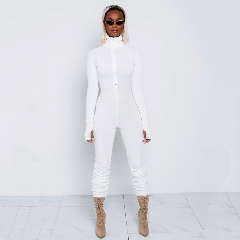 Wholesale Hot Sale Casual Women Long Jumpsuit Spring High Street Women Turtleneck Full Sleeve Rompers Femme Catsuit T200618