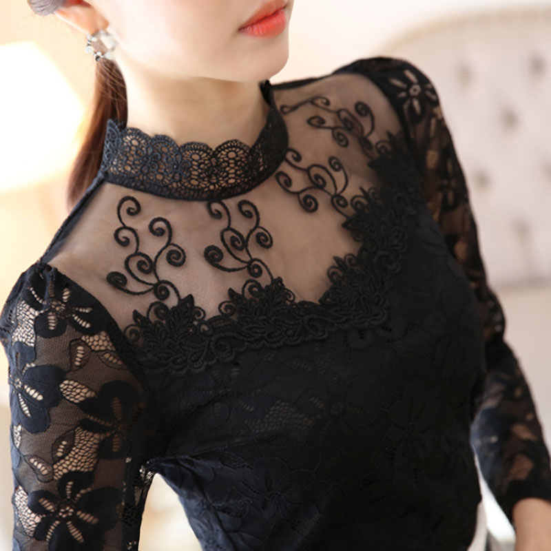 Lace Bottoming Shirt Women's Long-Sleeved Spring and Autumn Large Size New Top Hollow Stand Collar Chiffon Small Shirt Winter, Black
Lace Bottoming Shirt Women's Long-Sleeved Spring and Autumn Large Size New Top Hollow Stand Collar Chiffon Small Shirt Winter, Black