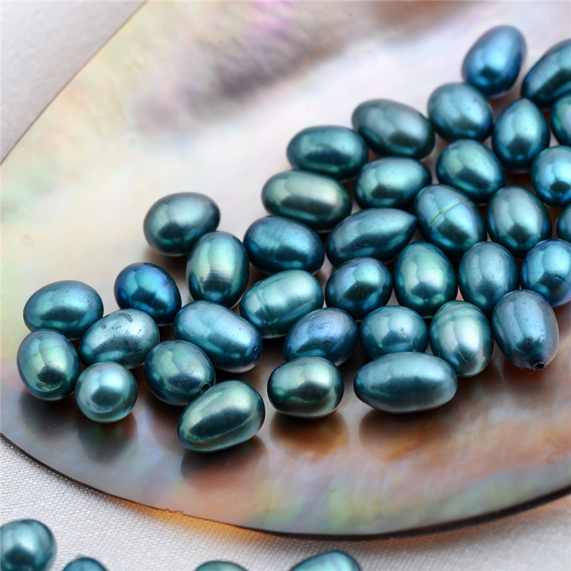 50 Pieces Wholesale Mixed 6-9mm Peacock Green and Blue Cultured Freshwater Pearls Half-drilled Teardrop Loose Pearl