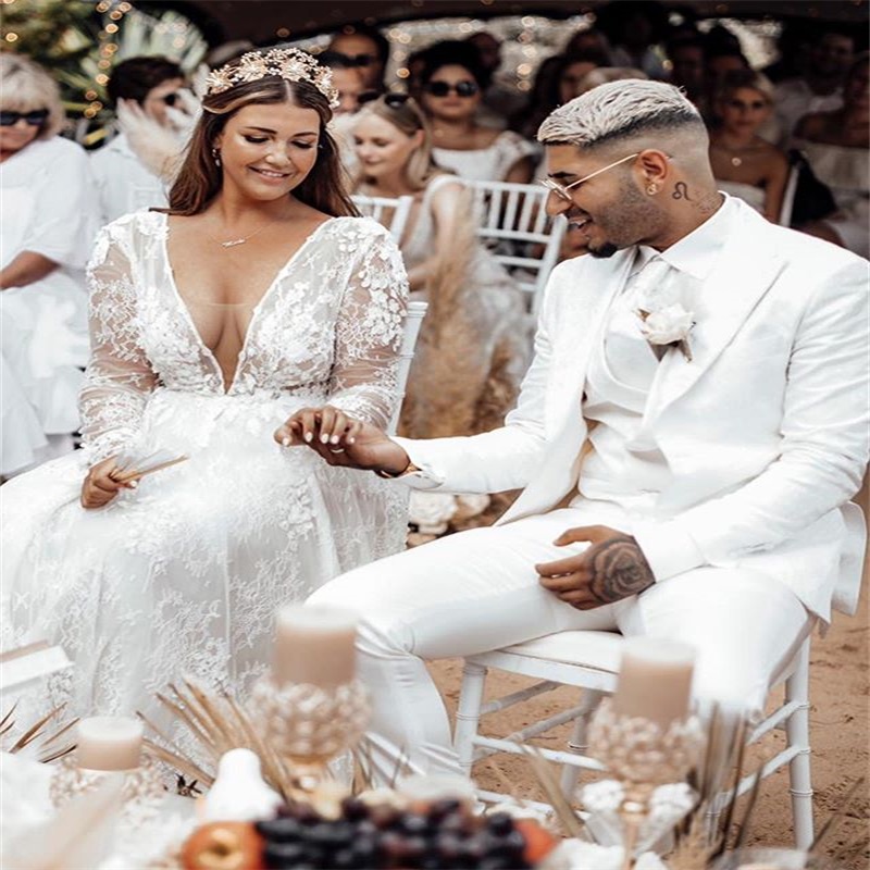 plus size sexy high vneck beach wedding dresses aline bohemian long sleeves appliqued lace bridal gown large country bridal dress