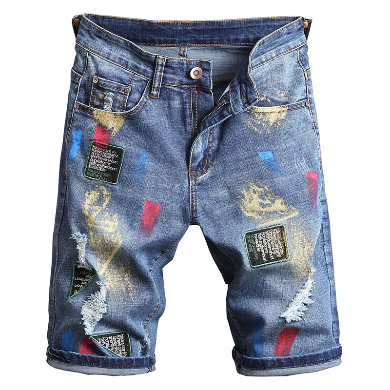 Mens Fashion Embroidery Jeans Colored Painted Denim Shorts Summer Holes Ripped Slim Straight Male Pants, Blue
Mens Fashion Embroidery Jeans Colored Painted Denim Shorts Summer Holes Ripped Slim Straight Male Pants, Blue