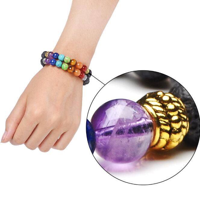 Yoga Handmade 7 Chakra Tree Of Life Charm Bracelets Lava Stones Beads Rope Black volcanic stone Bracelet GD413