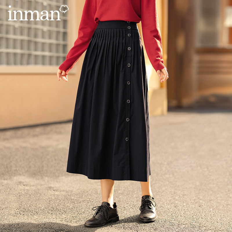 INMAN 2020 Autumn New Arrival Elastic Waist Decorative Button Pendant Pleats Literary Skirt, Sky blue
INMAN 2020 Autumn New Arrival Elastic Waist Decorative Button Pendant Pleats Literary Skirt, Sky blue