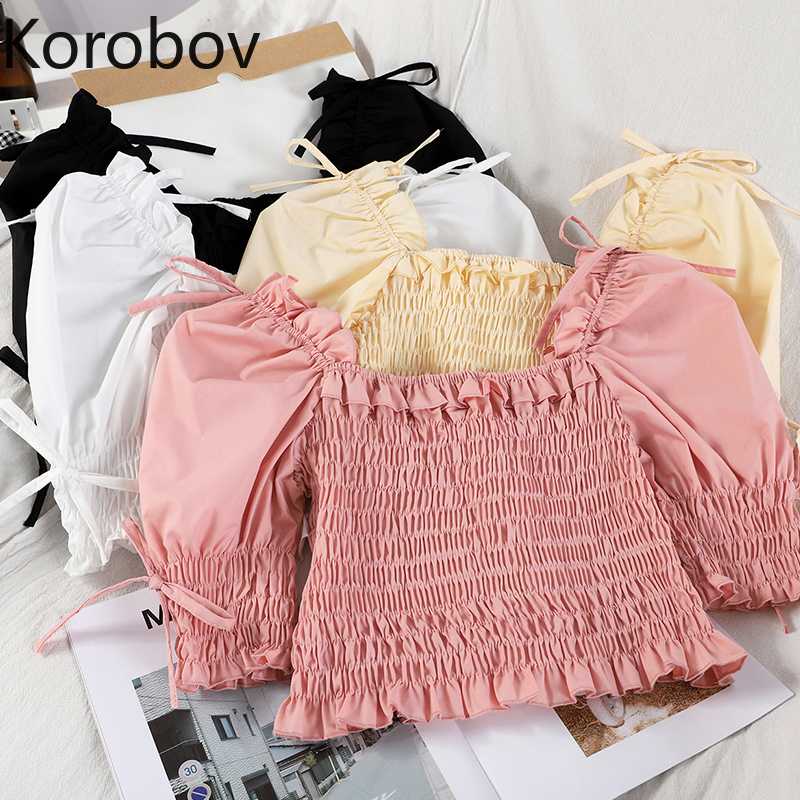 Korobov Korean Sleeve Women Blouses Preppy Style Square Collar Bow Crop Shirts 2020 New Chic Slim Blusas Mujer, Black
Korobov Korean Sleeve Women Blouses Preppy Style Square Collar Bow Crop Shirts 2020 New Chic Slim Blusas Mujer, Black