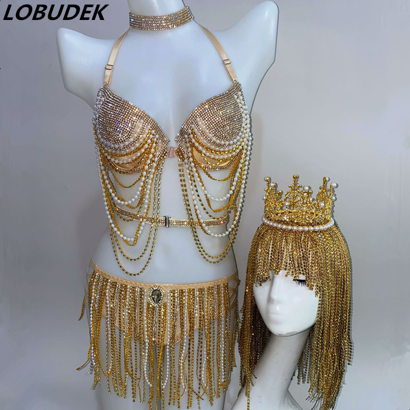 New Sexy DJ Festival Rave Party Gold Beading Tassel Bikini Dance Outfit Nightclub Bar Women Singer Dancer Show Stage Costume
New Sexy DJ Festival Rave Party Gold Beading Tassel Bikini Dance Outfit Nightclub Bar Women Singer Dancer Show Stage Costume