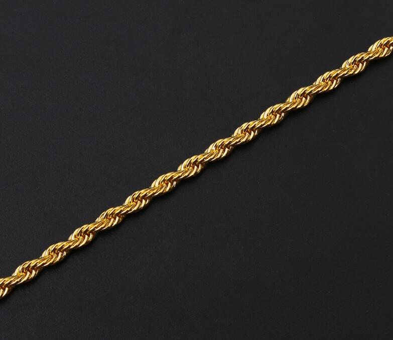 HIPHOP Men women Necklace plating 18KC Gold 3MM Rope chain Necklace 16"/18"/20"/22"/24" /26"//28" /30" for Pen