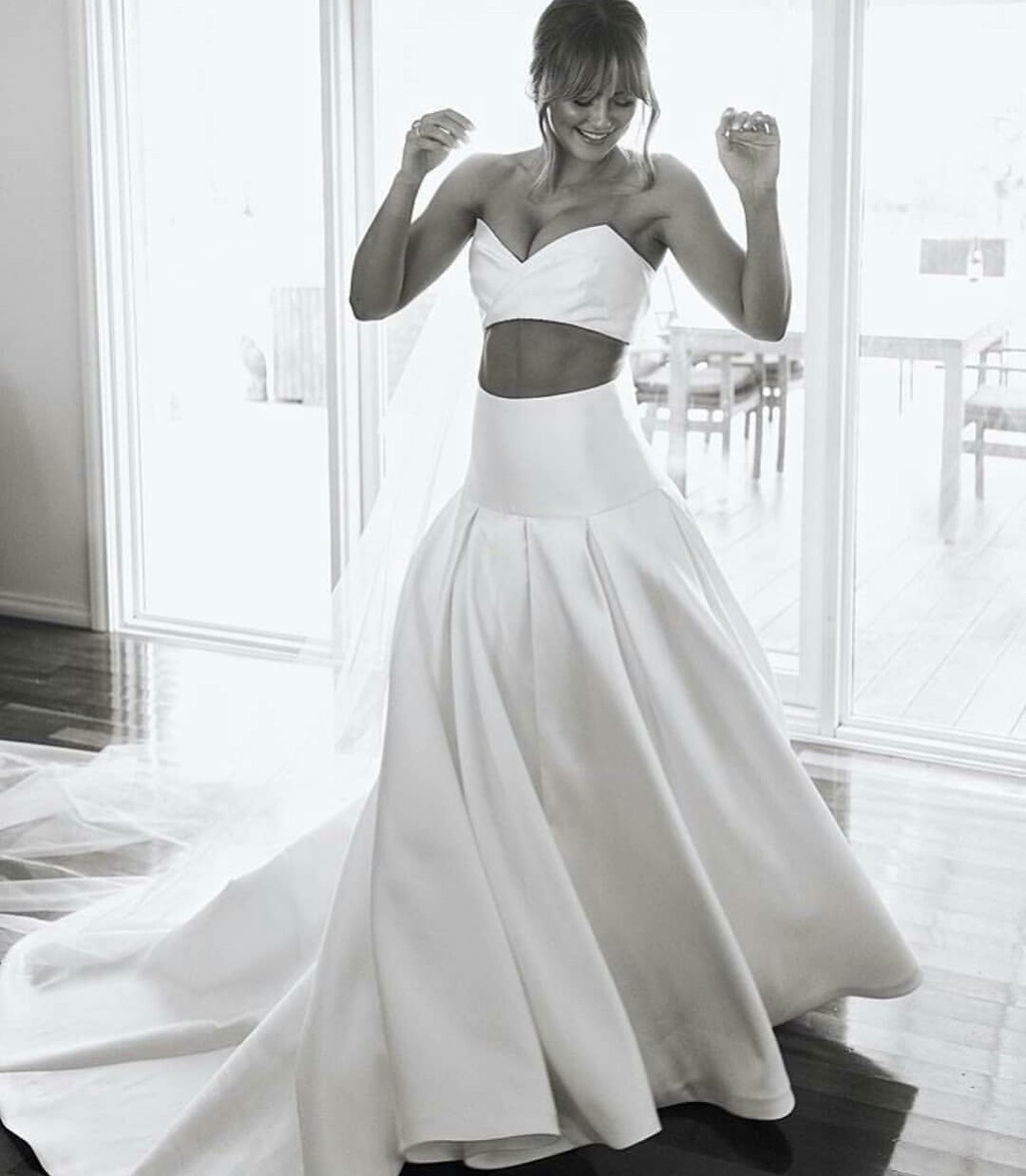 Elegant Satin Wedding Dresses 2 Pieces Sweetheart Neck Backless Bridal Gowns Boho Simply Style Sweep Train A Line Wedding Dress