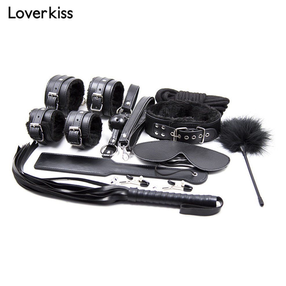 10Pcs/set Sex Tools Bdsm Bondage Leather Fetish Kit Restraints Slave Sex Toys for Couples Bdsm Bondage Set Handcuffs Adult Games Y200616