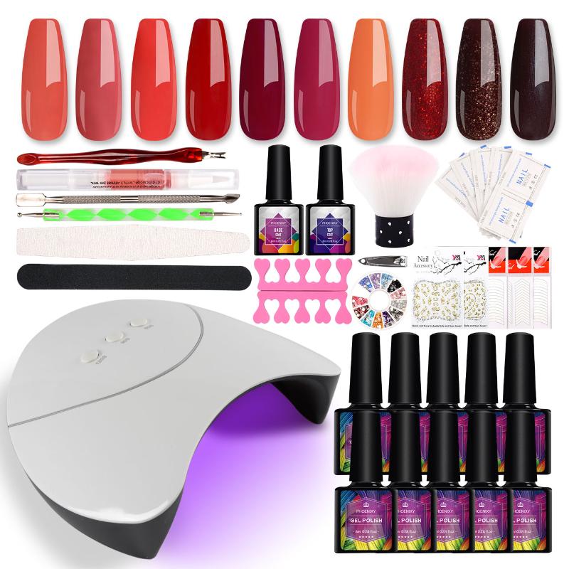 Complete Manicure Set Gel Nail Polish Kit 36W UV LED Lamp 10Colors Nail Varnish Art Tools Brush Top Coat Base Coat
Complete Manicure Set Gel Nail Polish Kit 36W UV LED Lamp 10Colors Nail Varnish Art Tools Brush Top Coat Base Coat