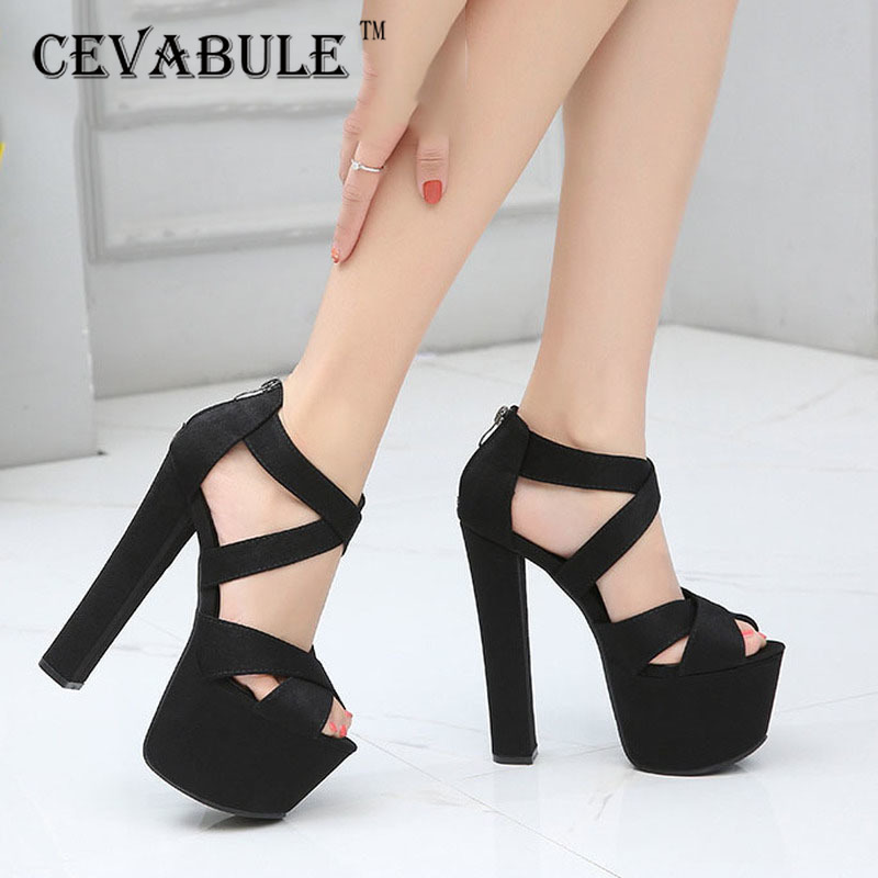 CEVABULE 16Cm Stage Catwalk Shoes Super High Heel Coarse Heel Sandals Zipper Black High Heels Female Summer ZYW-628-2
CEVABULE 16Cm Stage Catwalk Shoes Super High Heel Coarse Heel Sandals Zipper Black High Heels Female Summer ZYW-628-2