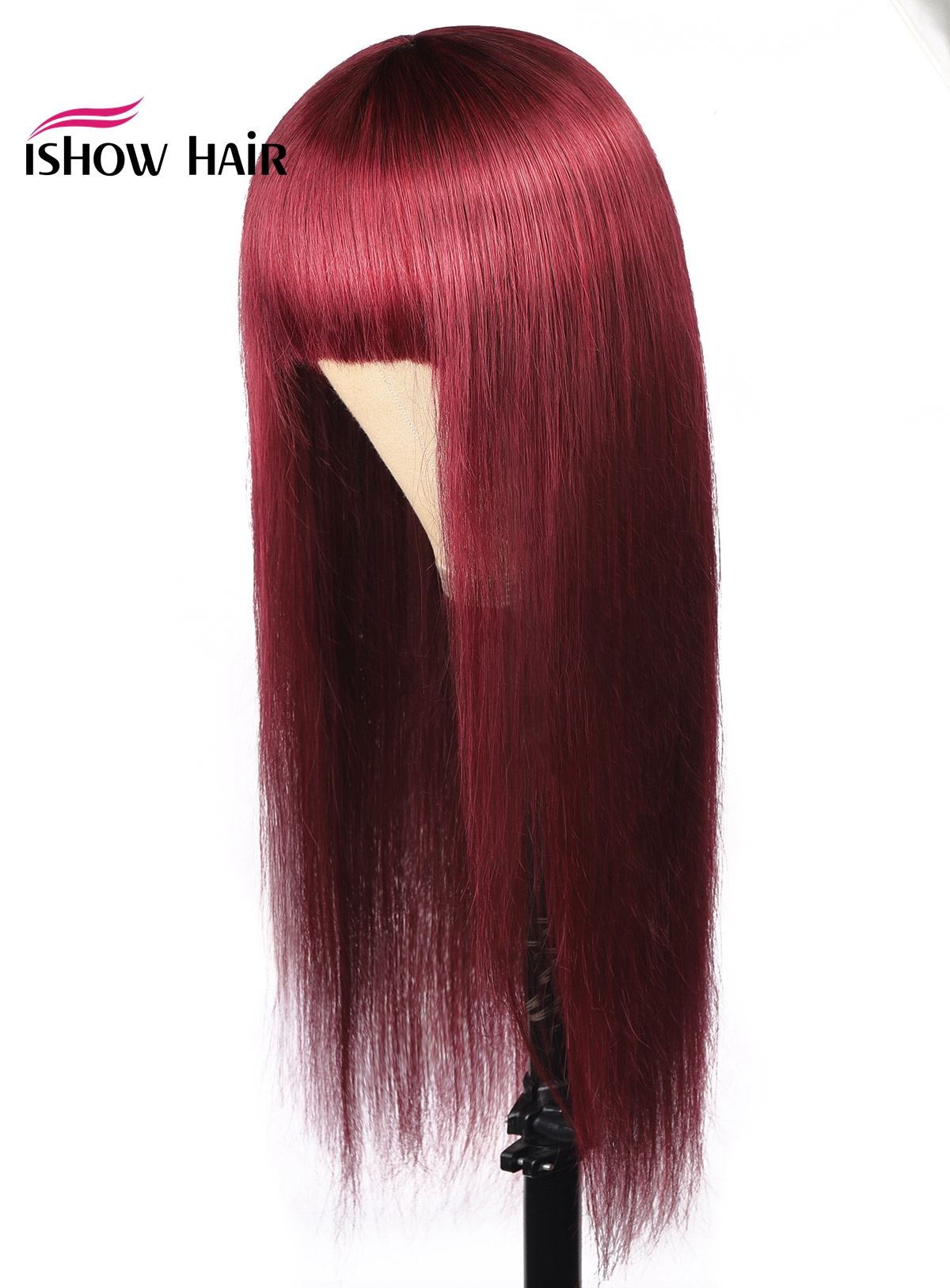 ishow brazilian 4 27 straight human hair wigs with bangs 27 30 99j orange ginger 350 peruvian none lace wigs indian hair malaysian