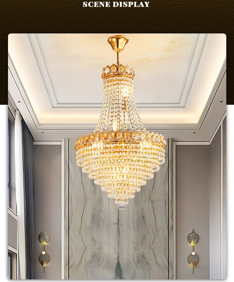 American Golden Crystal Chandeliers Lights Fixture LED Modern Crystal Chandelier Restaurant Hotel Hall Lobby Parlor Home Indoor Lighting