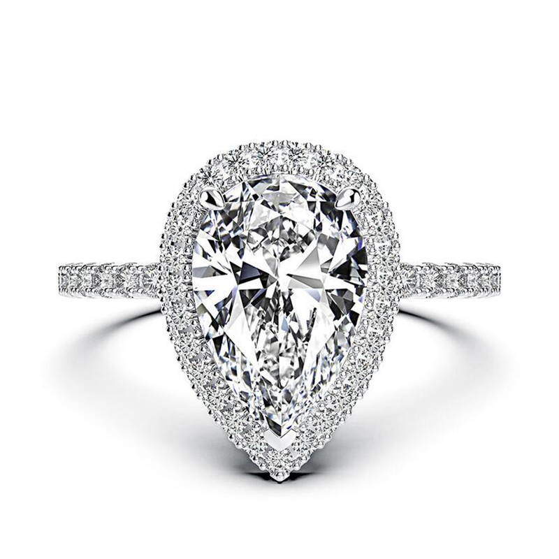 Choucong Unique Sparkling Luxury Jewelry 925 Sterling Silver Water Drop White Topaz CZ Diamond Pear Cut Women Wedding Bridal Ring Set Gift