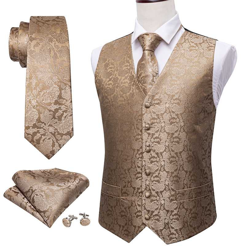 Camel Floral Men V-neck Suit Vests Formal Waistcoat Necktie Cufflinks Handkerchief Set Silk Vests Barry.Wang Designer SJ-2023, As pic
Camel Floral Men V-neck Suit Vests Formal Waistcoat Necktie Cufflinks Handkerchief Set Silk Vests Barry.Wang Designer SJ-2023, As pic