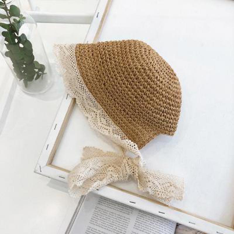 COKK Summer Hats For Girls Straw With Lace Ribbon Bow Kids Baby Girl Bucket Handmade Children Sun Beach Vacation Y200619