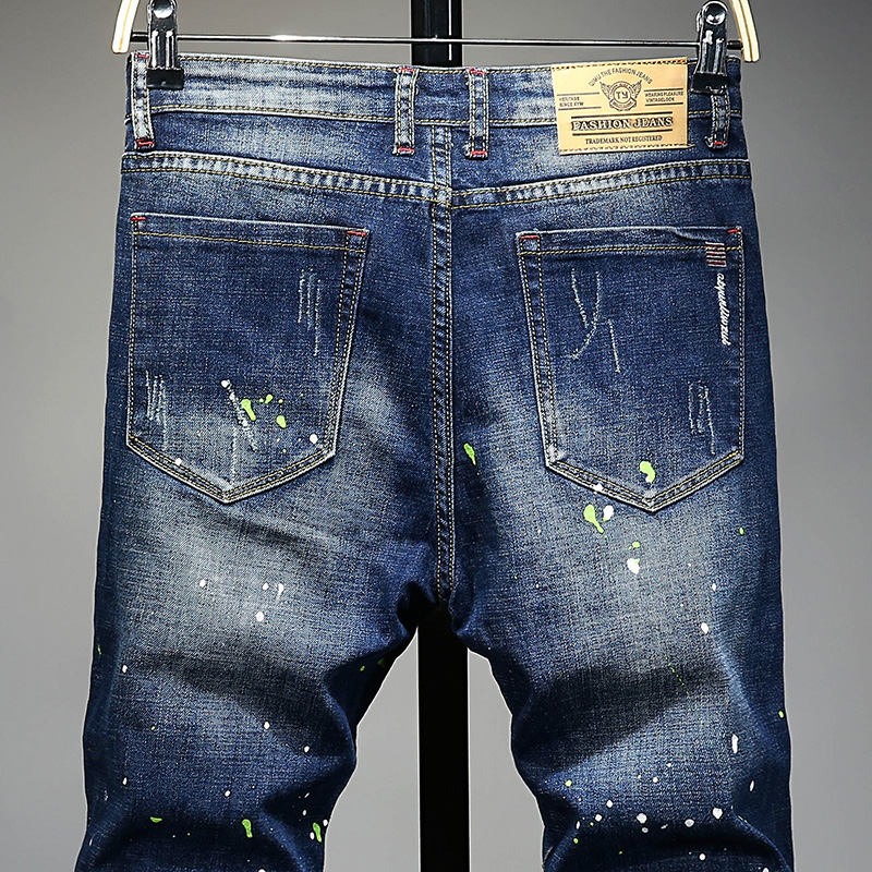 Fashion Casual Jeans mens Straight stretch Dot Craft Little feet skinny jens men Scratched blue Hole denim tide brand pants AAA Discount for in-store 