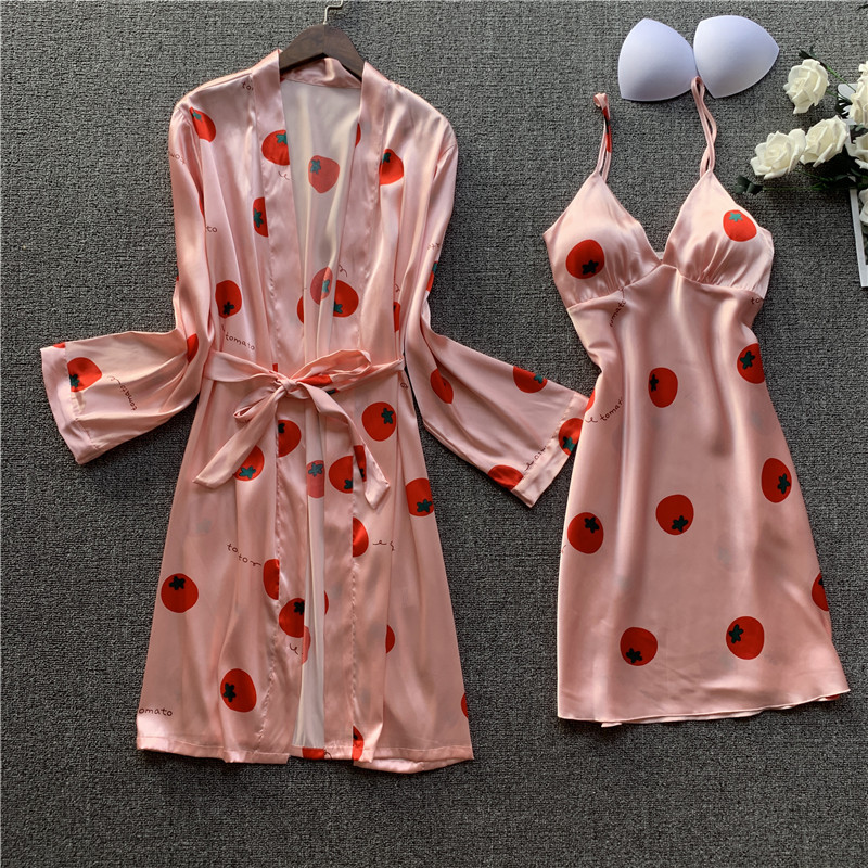 Pink Printed Women Robe Set Satin Silky 2PCS Sleepwear Female Nighty&Robe Set Causal Sleep Summer Loose Home Clothes, Style 1
Pink Printed Women Robe Set Satin Silky 2PCS Sleepwear Female Nighty&Robe Set Causal Sleep Summer Loose Home Clothes, Style 1