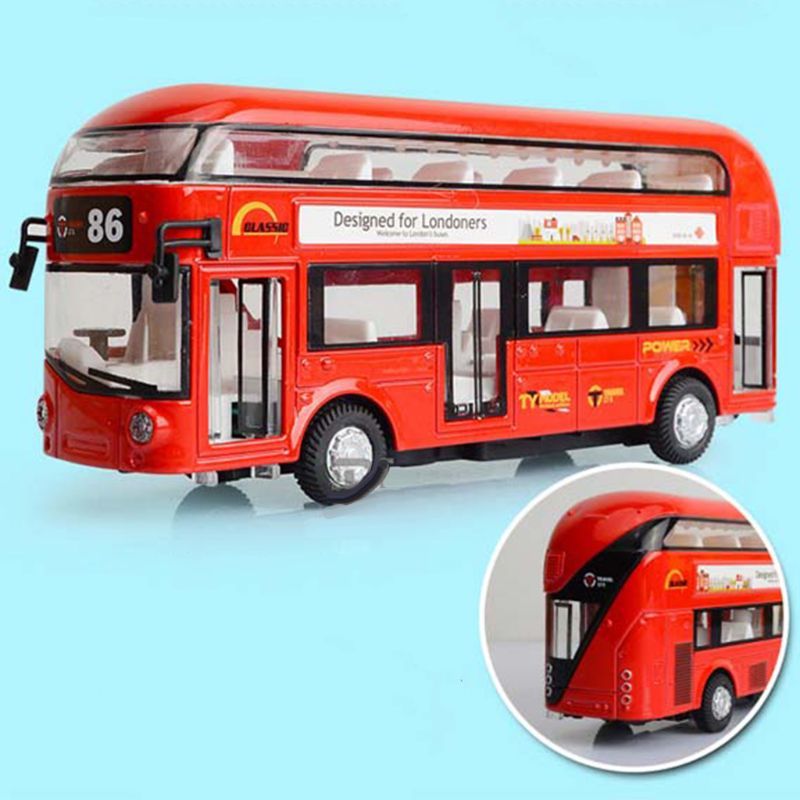 Metal Double-Decker Tour Bus Sound Light Sightseeing Scale Diecast Car Toy Model